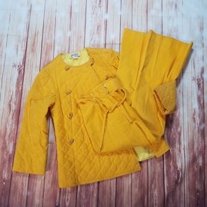 Vintage Glenora Jr's LTD Solid Yellow Pants Set 2 Piece With Button Jacket